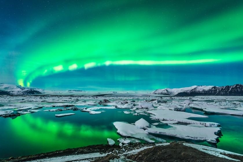 Northern Lights in Jokulsarlon, Iceland