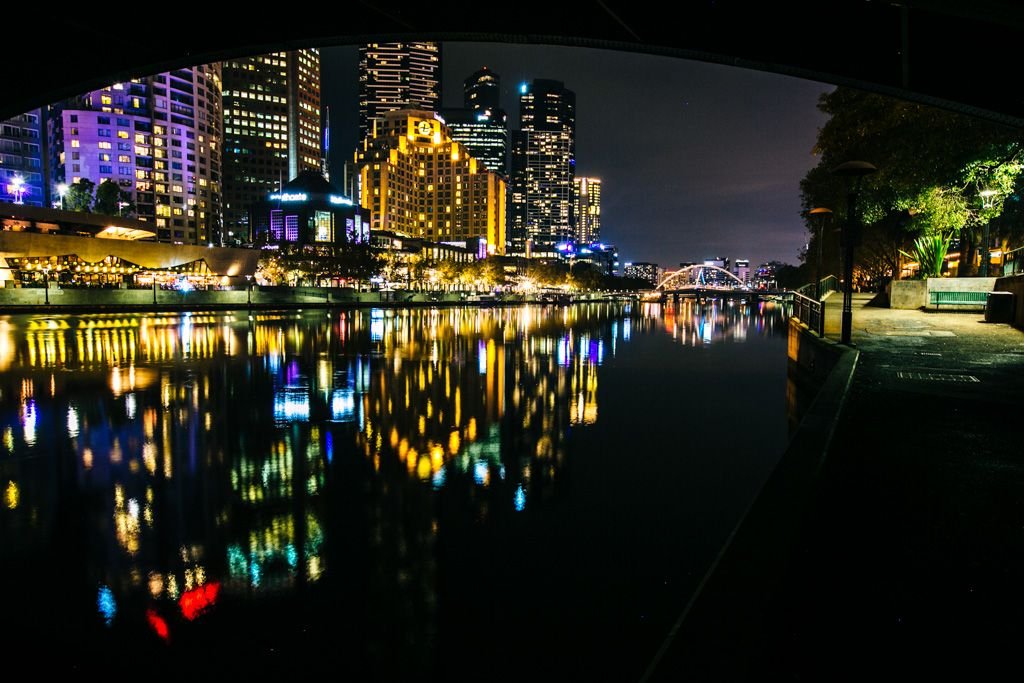 Yarra River by night in Melbourne Australia